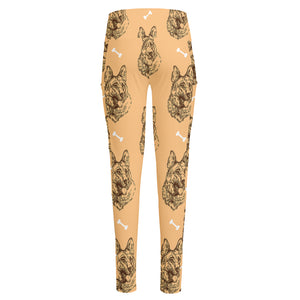 Drawing German Shepherd Pattern Print High-Waisted Pocket Leggings