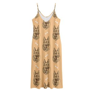 Drawing German Shepherd Pattern Print Jersey Midi Cami Dress