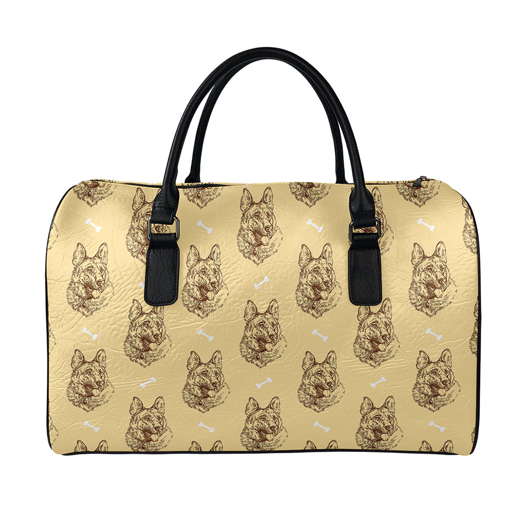 Drawing German Shepherd Pattern Print Leather Duffle Bag