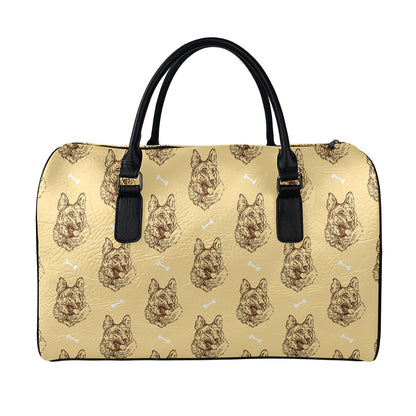 Drawing German Shepherd Pattern Print Leather Duffle Bag
