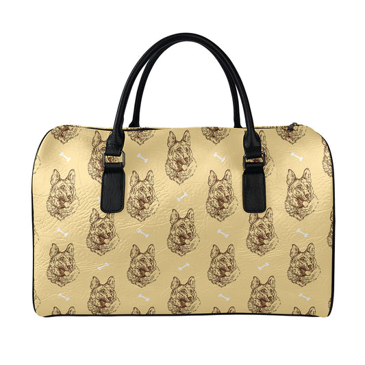 Drawing German Shepherd Pattern Print Leather Duffle Bag