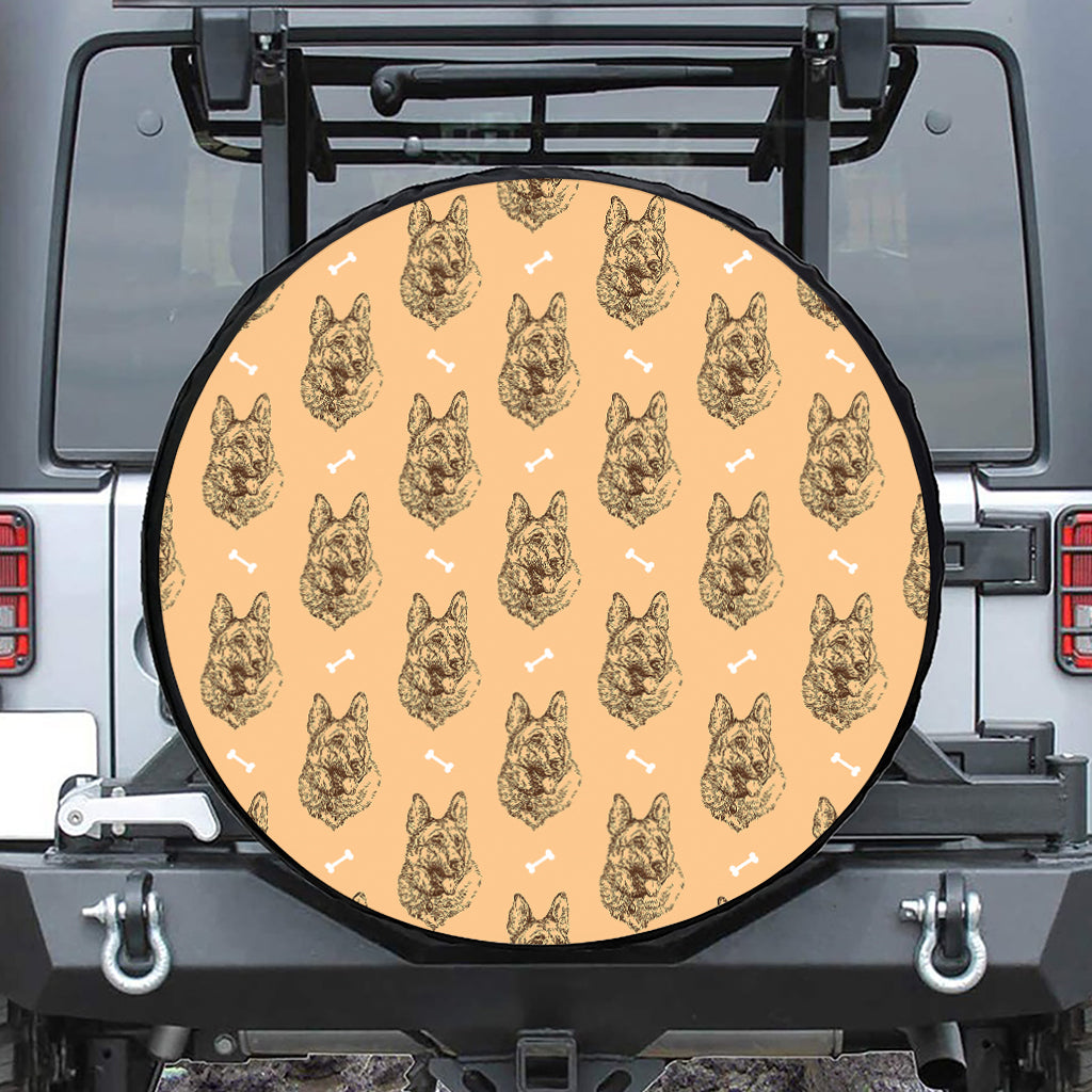 Drawing German Shepherd Pattern Print Leather Spare Tire Cover