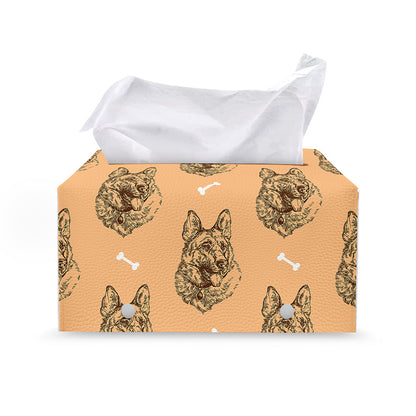 Drawing German Shepherd Pattern Print Leather Tissue Box Cover