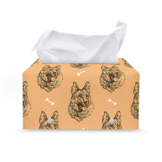 Drawing German Shepherd Pattern Print Leather Tissue Box Cover