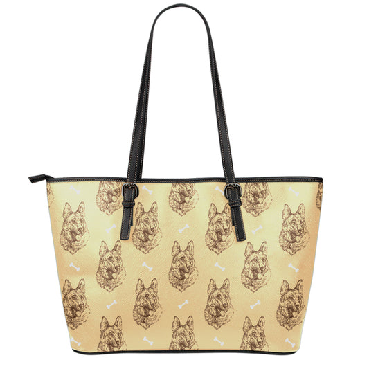 Drawing German Shepherd Pattern Print Leather Tote Bag