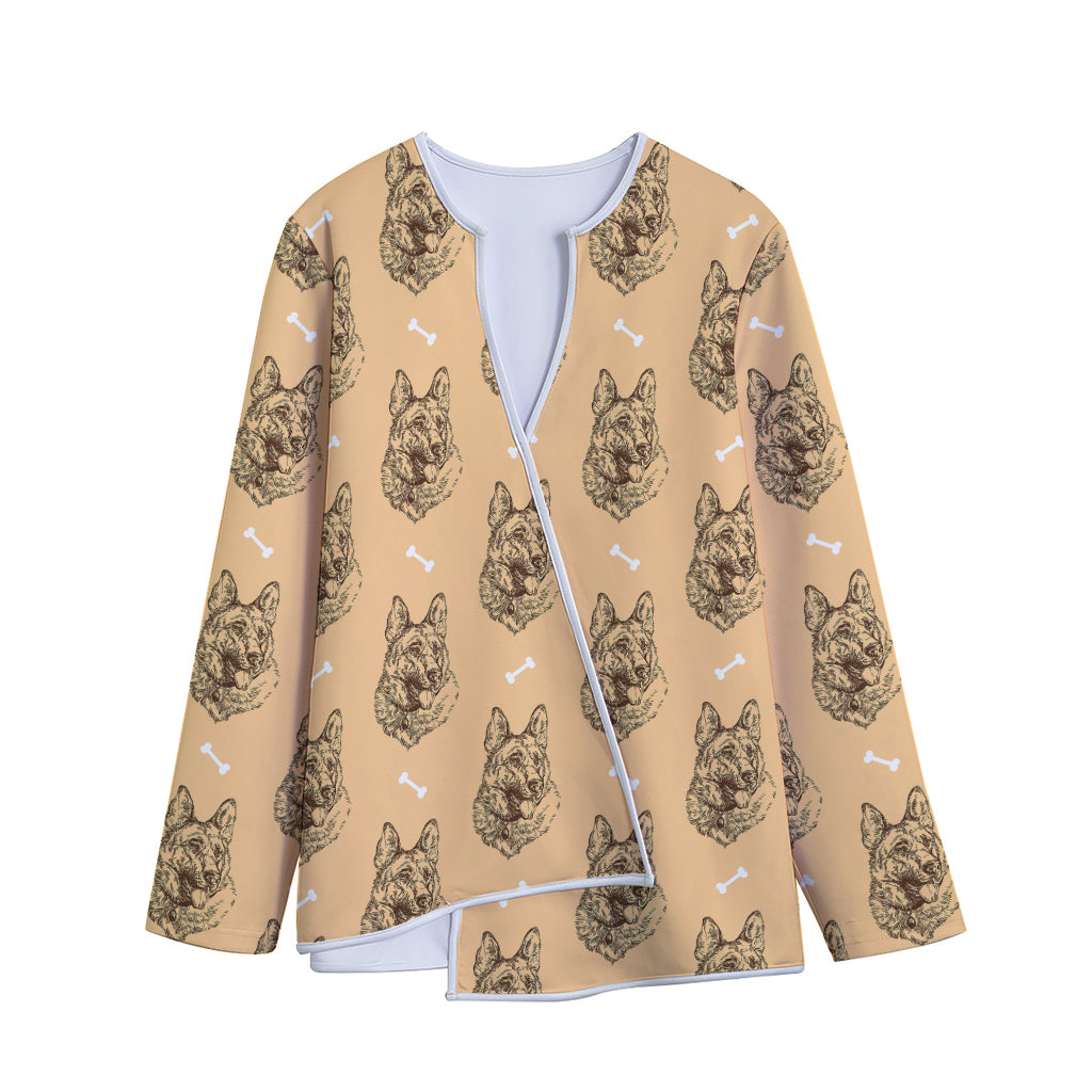 Drawing German Shepherd Pattern Print Long Sleeve Short Coat