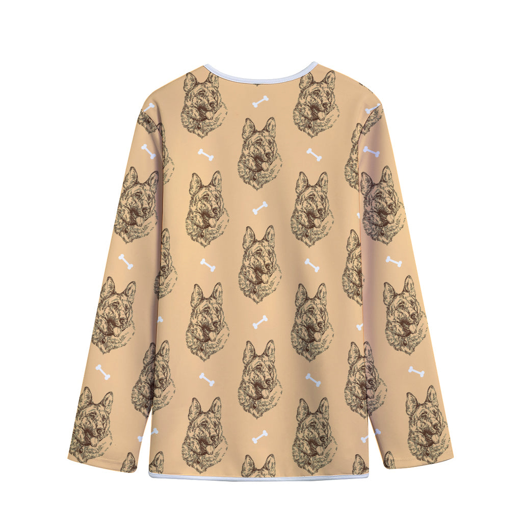 Drawing German Shepherd Pattern Print Long Sleeve Short Coat