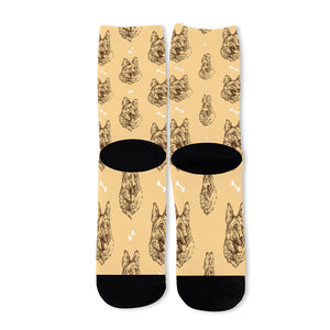 Drawing German Shepherd Pattern Print Long Socks