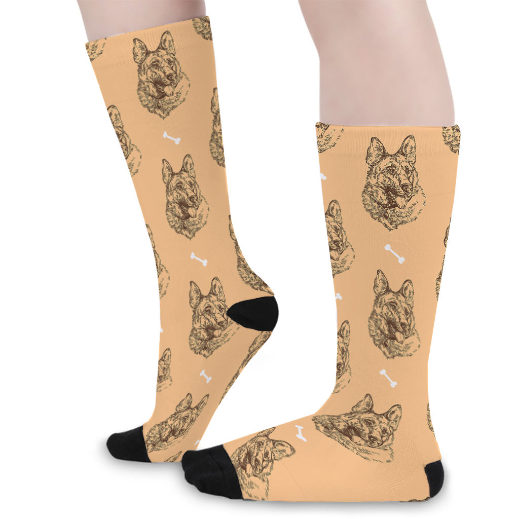 Drawing German Shepherd Pattern Print Long Socks