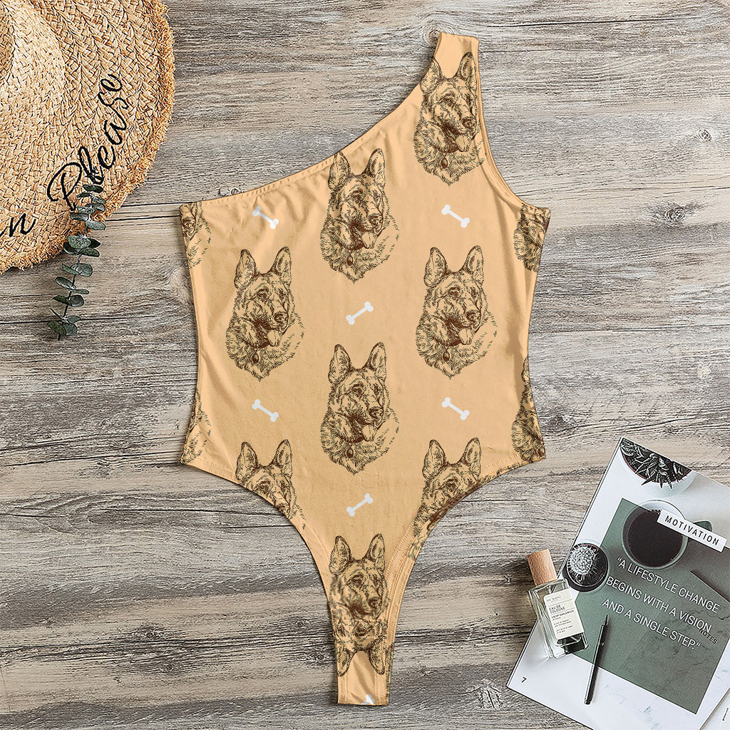 Drawing German Shepherd Pattern Print One Shoulder Bodysuit