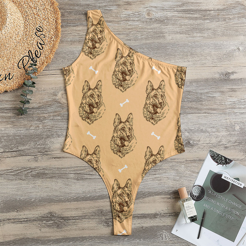 Drawing German Shepherd Pattern Print One Shoulder Bodysuit