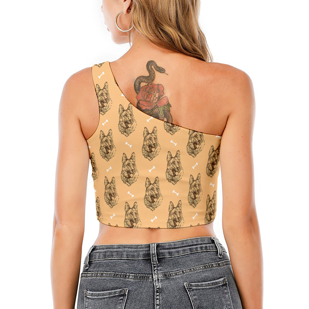 Drawing German Shepherd Pattern Print One Shoulder Crop Top