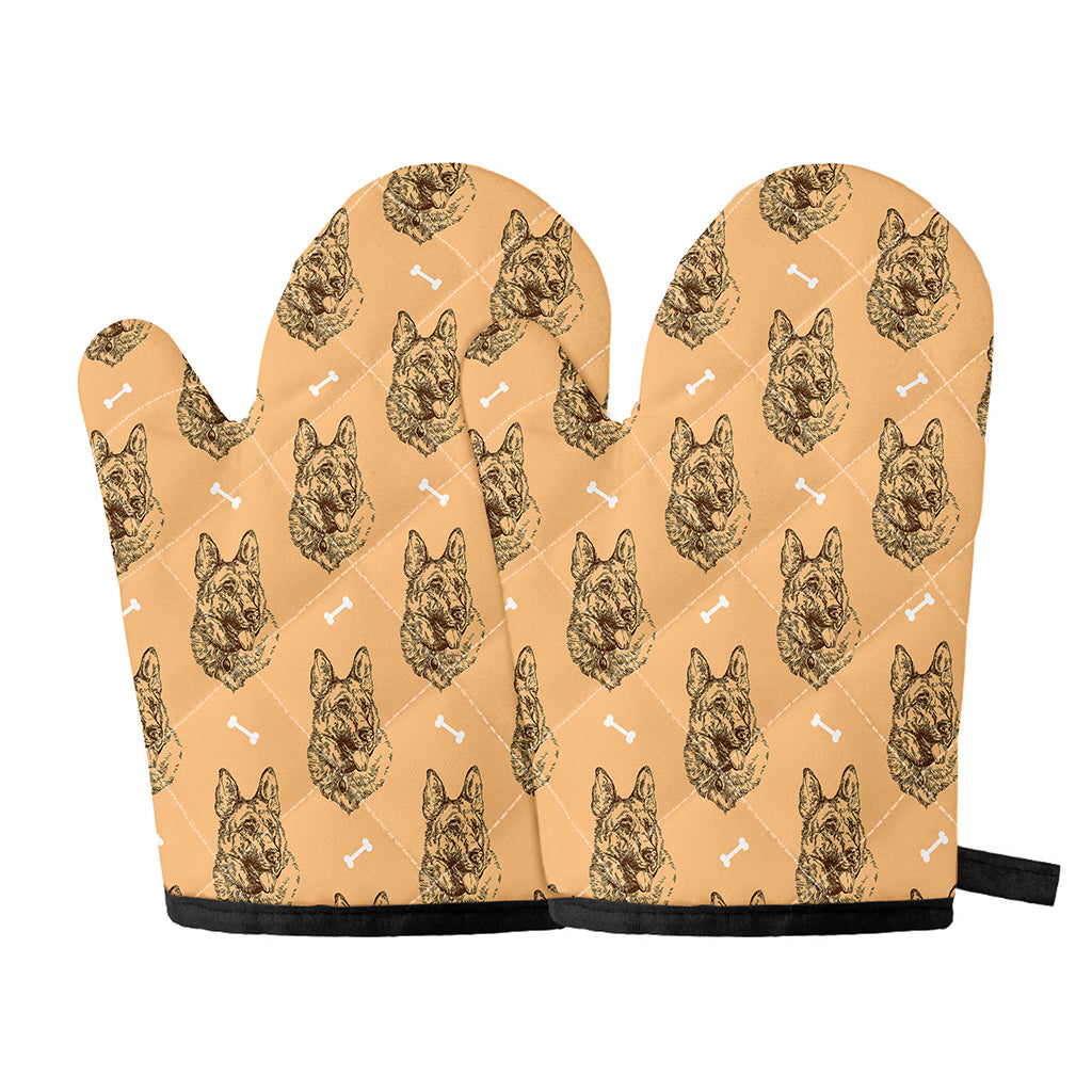 Drawing German Shepherd Pattern Print Oven Mitts
