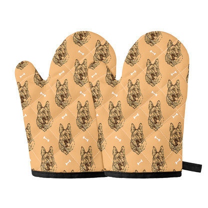 Drawing German Shepherd Pattern Print Oven Mitts