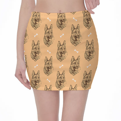 Drawing German Shepherd Pattern Print Pencil Mini Skirt