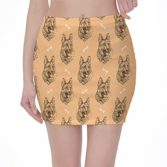 Drawing German Shepherd Pattern Print Pencil Mini Skirt