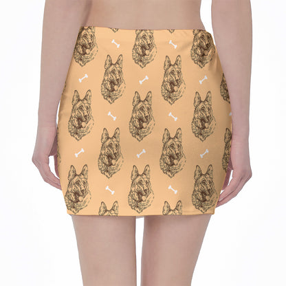 Drawing German Shepherd Pattern Print Pencil Mini Skirt