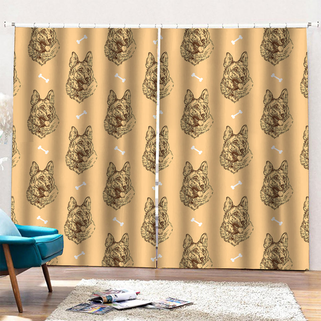 Drawing German Shepherd Pattern Print Pencil Pleat Curtains