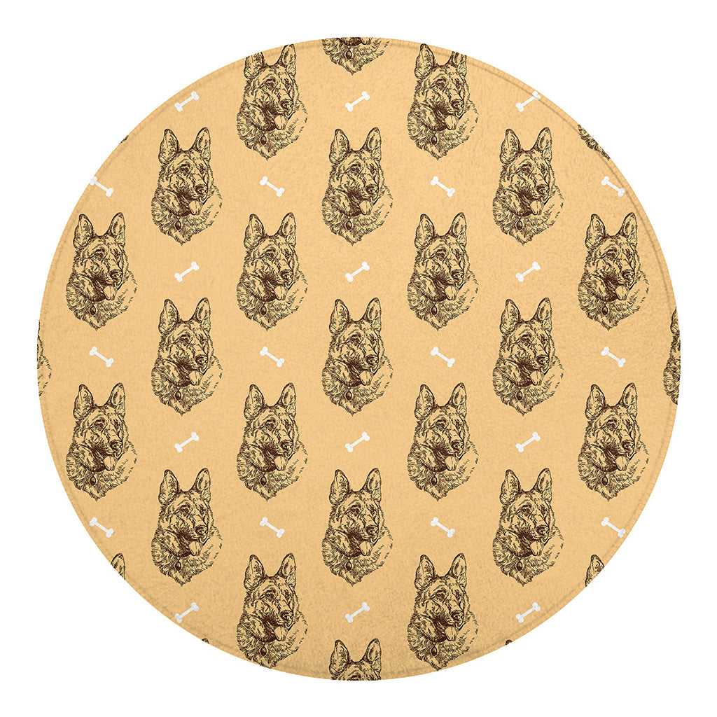 Drawing German Shepherd Pattern Print Round Blanket