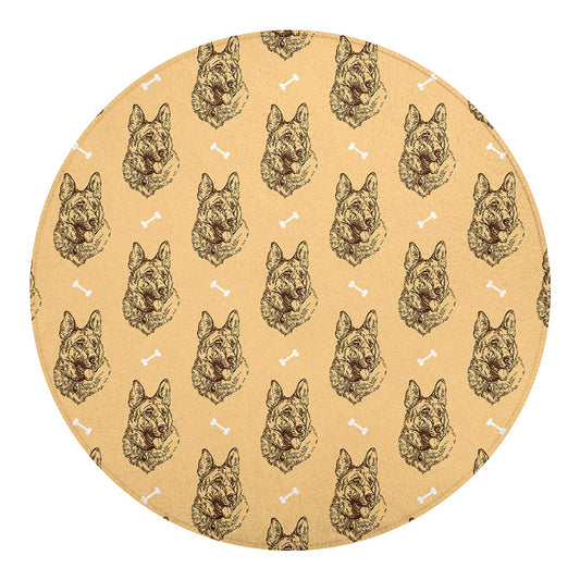 Drawing German Shepherd Pattern Print Round Blanket