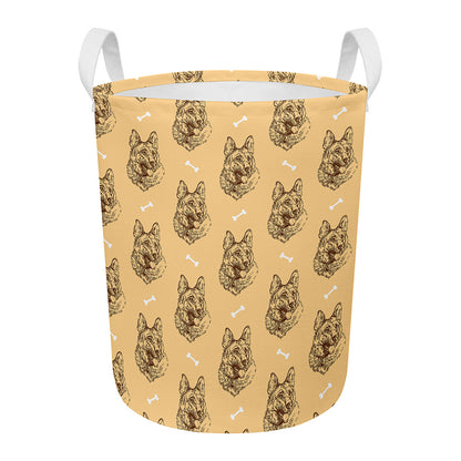 Drawing German Shepherd Pattern Print Round Laundry Basket