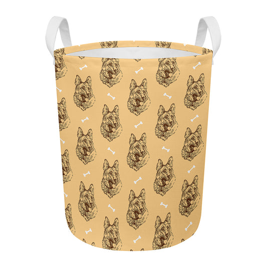 Drawing German Shepherd Pattern Print Round Laundry Basket