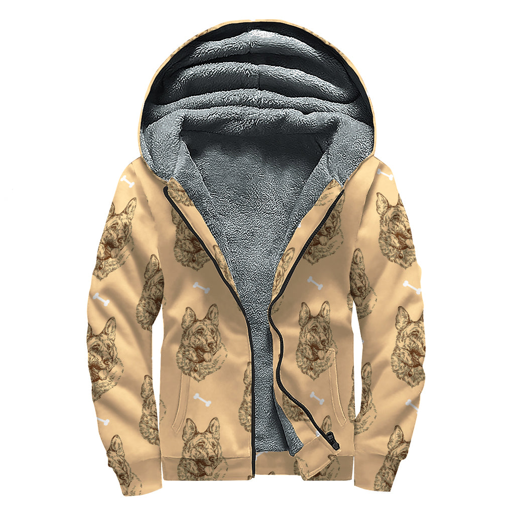 Drawing German Shepherd Pattern Print Sherpa Lined Zip Up Hoodie