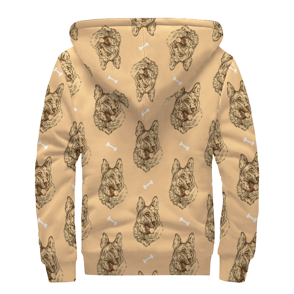 Drawing German Shepherd Pattern Print Sherpa Lined Zip Up Hoodie