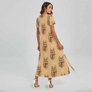 Drawing German Shepherd Pattern Print Short Sleeve Maxi Dress