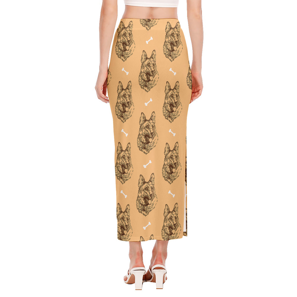 Drawing German Shepherd Pattern Print Side Slit Maxi Skirt