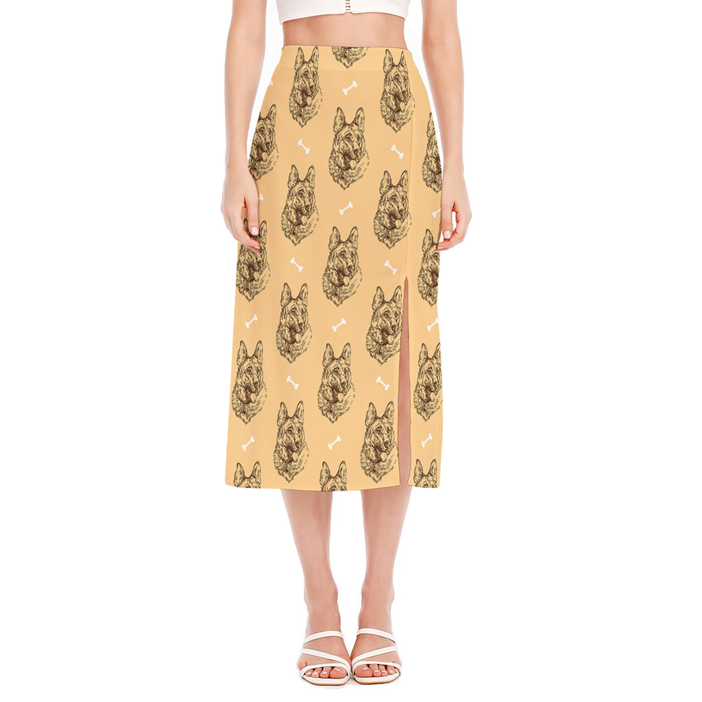 Drawing German Shepherd Pattern Print Side Slit Midi Skirt