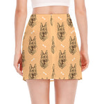 Drawing German Shepherd Pattern Print Side Slit Mini Skirt