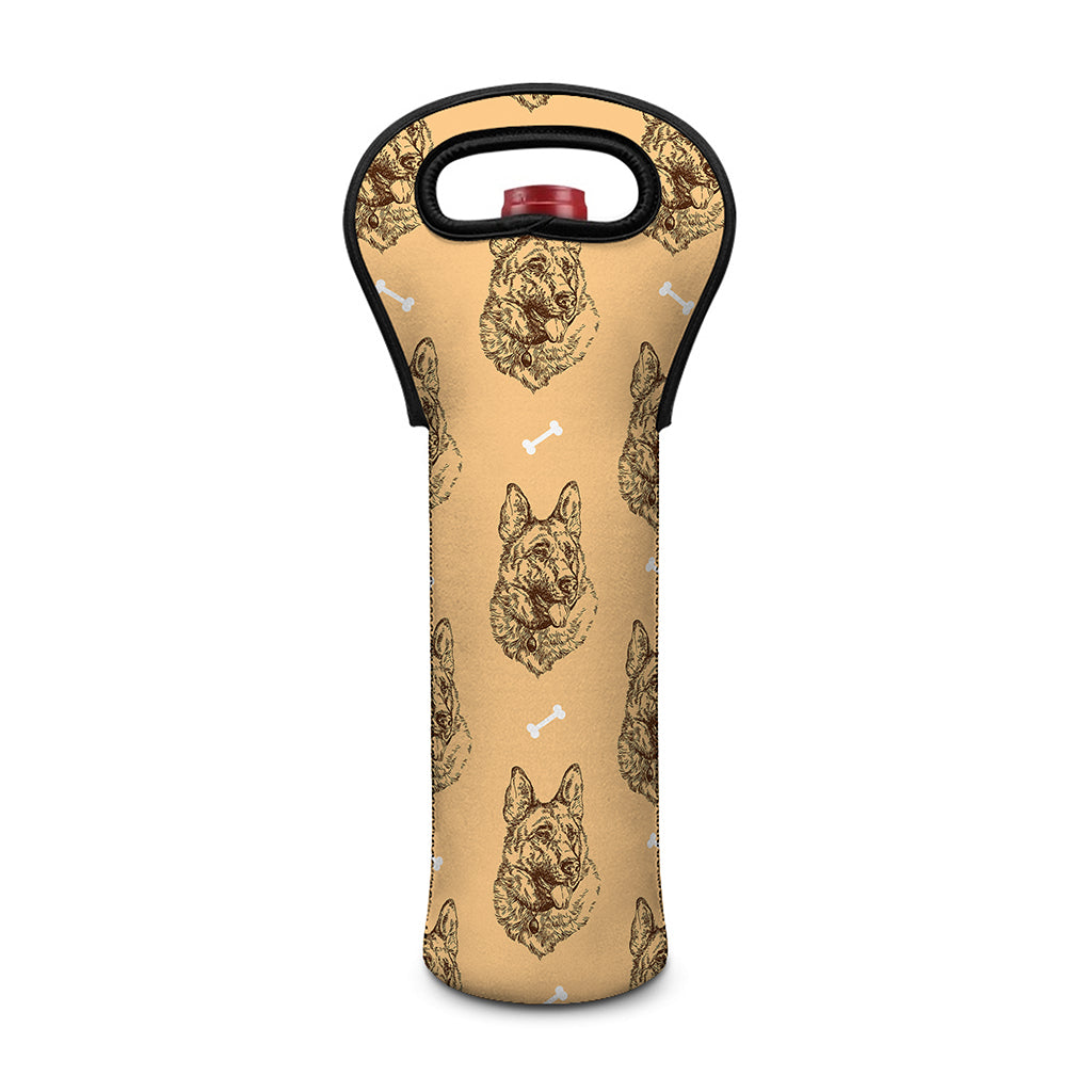 Drawing German Shepherd Pattern Print Single Neoprene Wine Tote