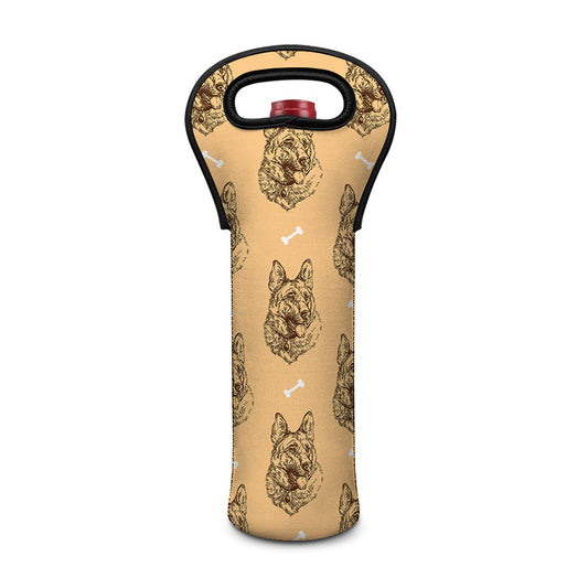 Drawing German Shepherd Pattern Print Single Neoprene Wine Tote
