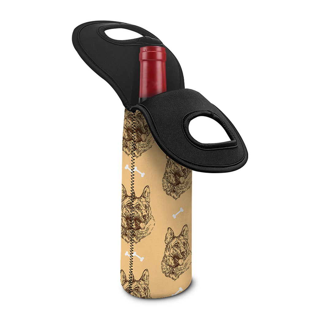 Drawing German Shepherd Pattern Print Single Neoprene Wine Tote