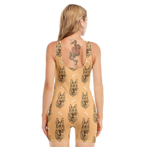 Drawing German Shepherd Pattern Print Sleeveless One Piece Swimsuit