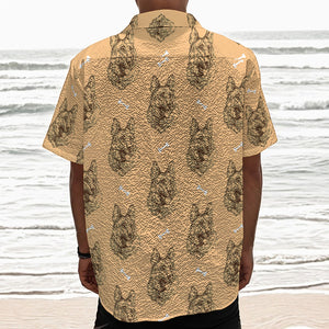 Drawing German Shepherd Pattern Print Textured Short Sleeve Shirt