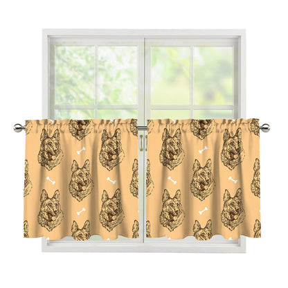 Drawing German Shepherd Pattern Print Tier Curtains