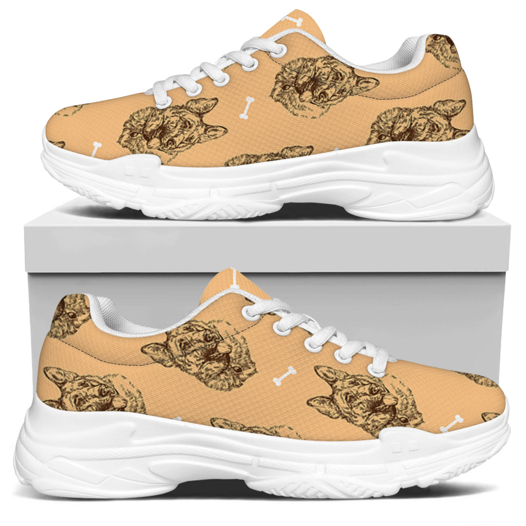 Drawing German Shepherd Pattern Print White Chunky Shoes