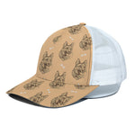 Drawing German Shepherd Pattern Print White Mesh Trucker Cap