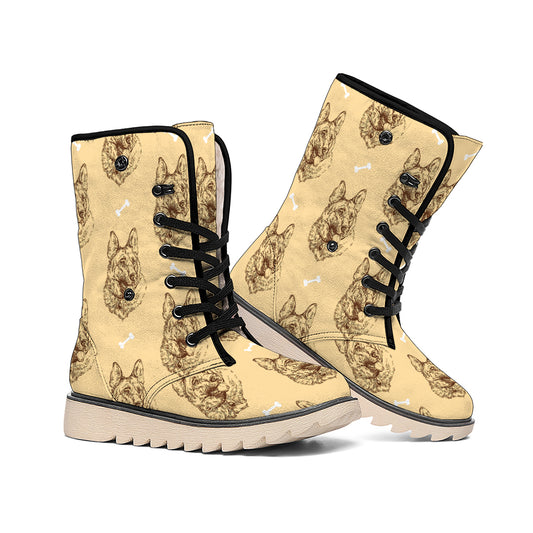 Drawing German Shepherd Pattern Print Winter Boots