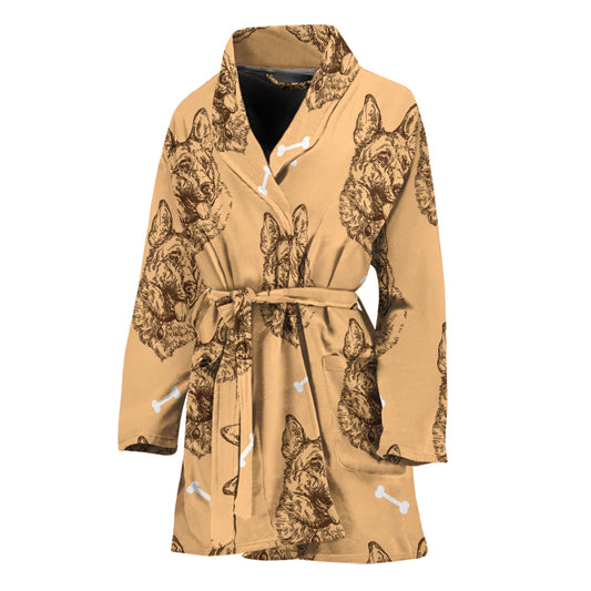 Drawing German Shepherd Pattern Print Women's Bathrobe