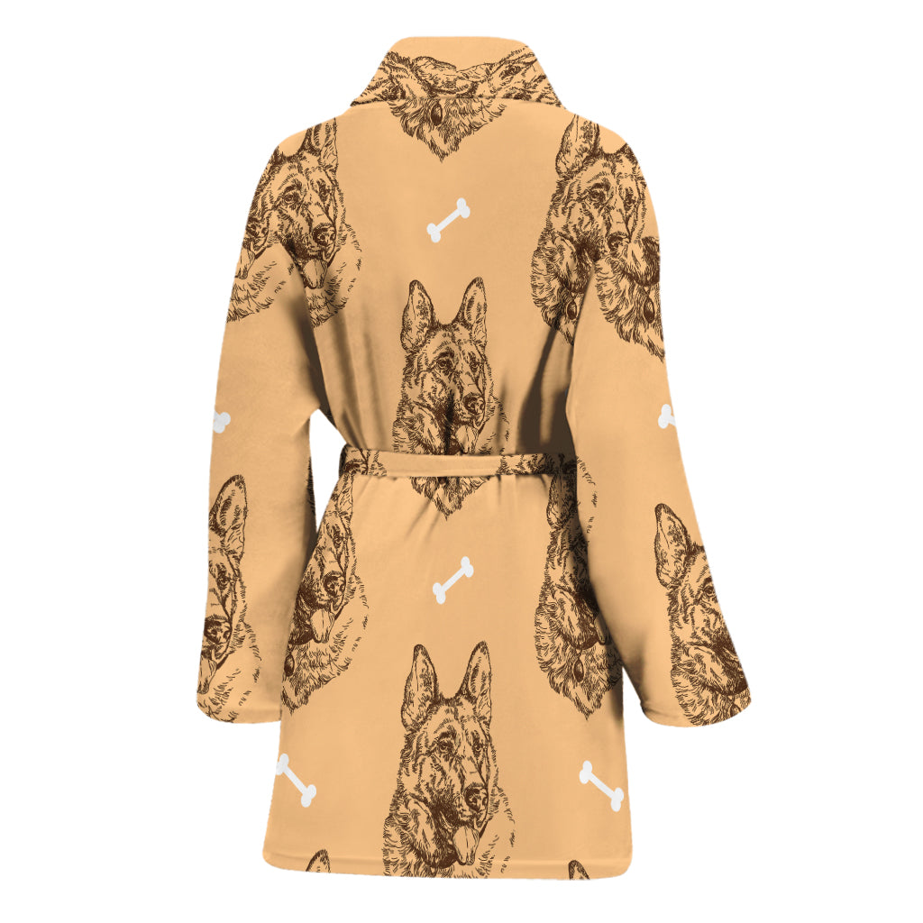 Drawing German Shepherd Pattern Print Women's Bathrobe