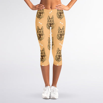 Drawing German Shepherd Pattern Print Women's Capri Leggings