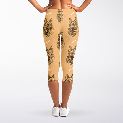 Drawing German Shepherd Pattern Print Women's Capri Leggings