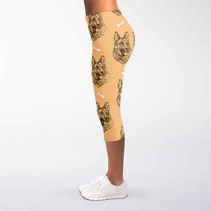 Drawing German Shepherd Pattern Print Women's Capri Leggings