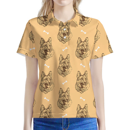 Drawing German Shepherd Pattern Print Women's Polo Shirt