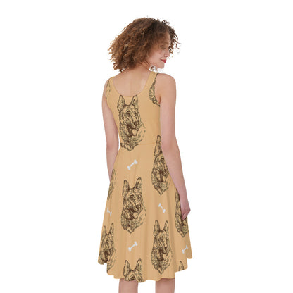 Drawing German Shepherd Pattern Print Women's Sleeveless Dress