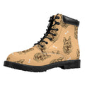 Drawing German Shepherd Pattern Print Padded Collar Lace Up Boots
