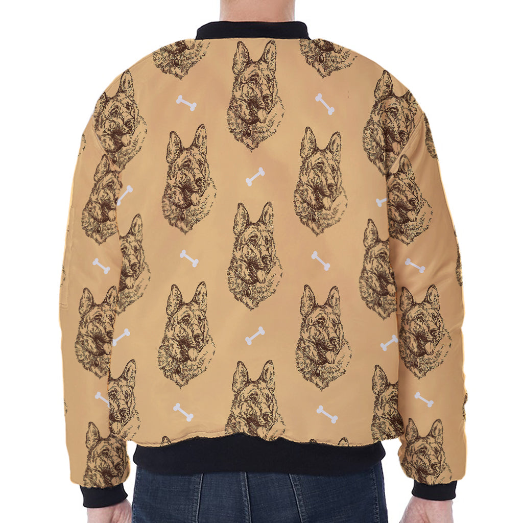 Drawing German Shepherd Pattern Print Zip Sleeve Bomber Jacket